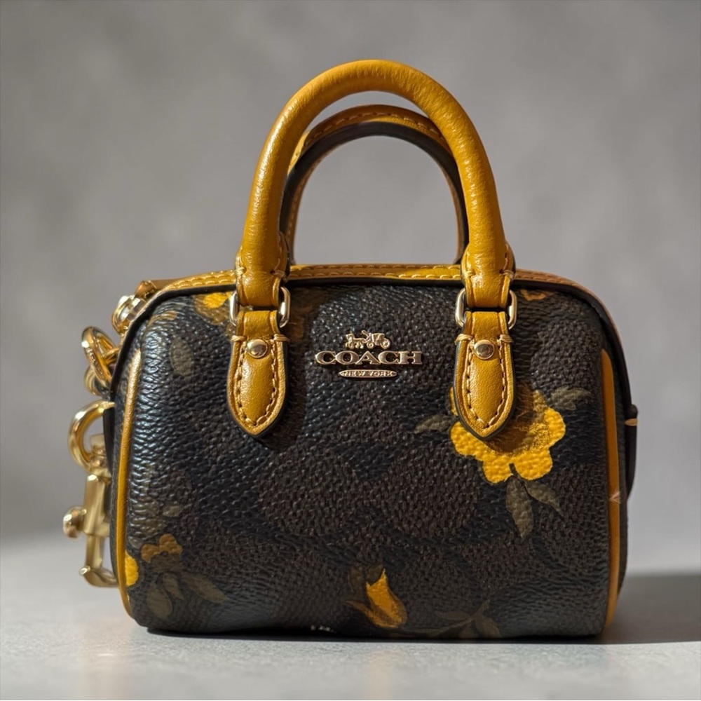Coach Mini Rowan Bag Charm in Signature Canvas with Floral Print, NWT
